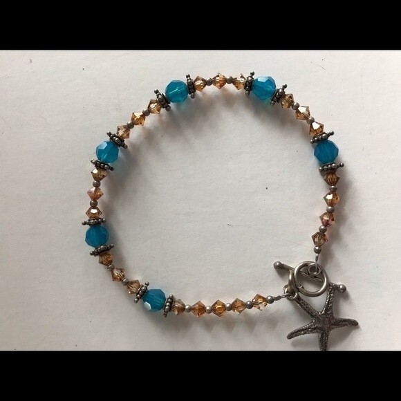 Deadstock NWOT Swarovksi Crystal Sterling Silver Starfish Charm Bracelet 7.5 In - Picture 5 of 8